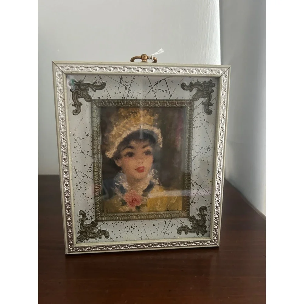 Vintage Miniature Portrait Young Woman Victorian Style Ornate Shadowbox Frame